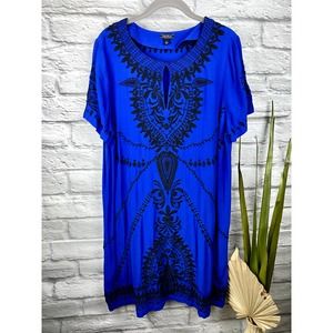 Lucky Brand Royal Blue Embroidered Beaded Dress, L
